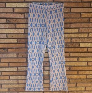 Zara Medium Sweater Jacquard Knit Geometric Pink Blue Flare Pants